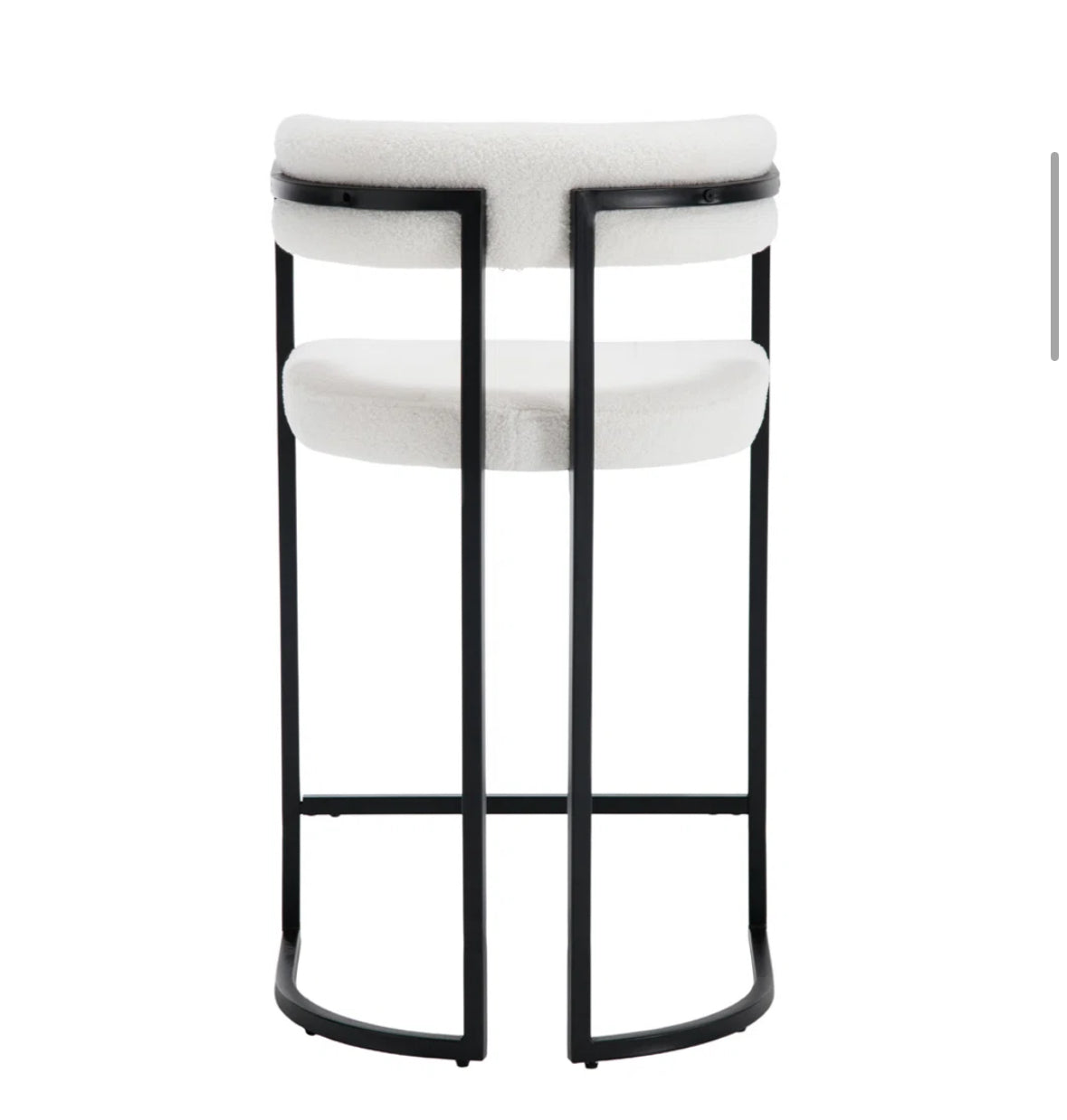 Barstool Set of 3 - 26" Modern Upholstered Cream Boucle and Black Metal - WF9.25.25