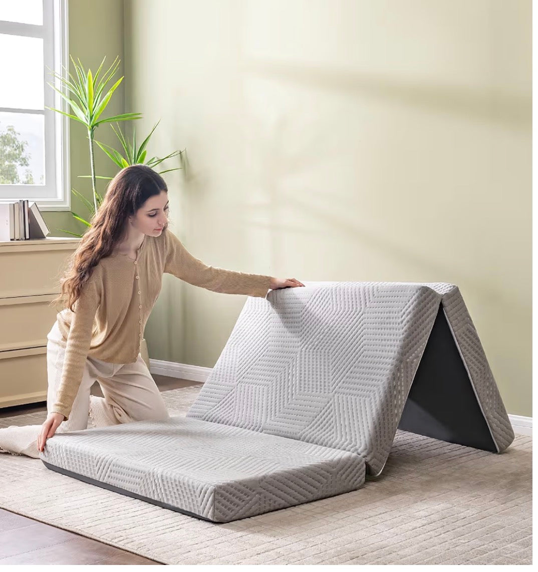 Mattress - Twin Folding Mattress Topper, 4 Inch Twin XL Tri Folding Memory Foam Mattress Topper for Camping Guest Bed, Washable Cover & Non-Slip Bottom
