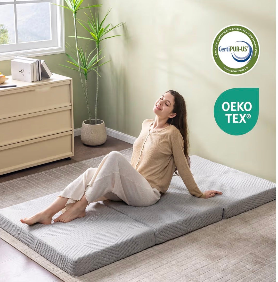 Mattress - Twin Folding Mattress Topper, 4 Inch Twin XL Tri Folding Memory Foam Mattress Topper for Camping Guest Bed, Washable Cover & Non-Slip Bottom