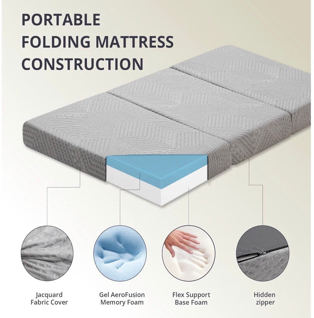 Mattress - Twin Folding Mattress Topper, 4 Inch Twin XL Tri Folding Memory Foam Mattress Topper for Camping Guest Bed, Washable Cover & Non-Slip Bottom