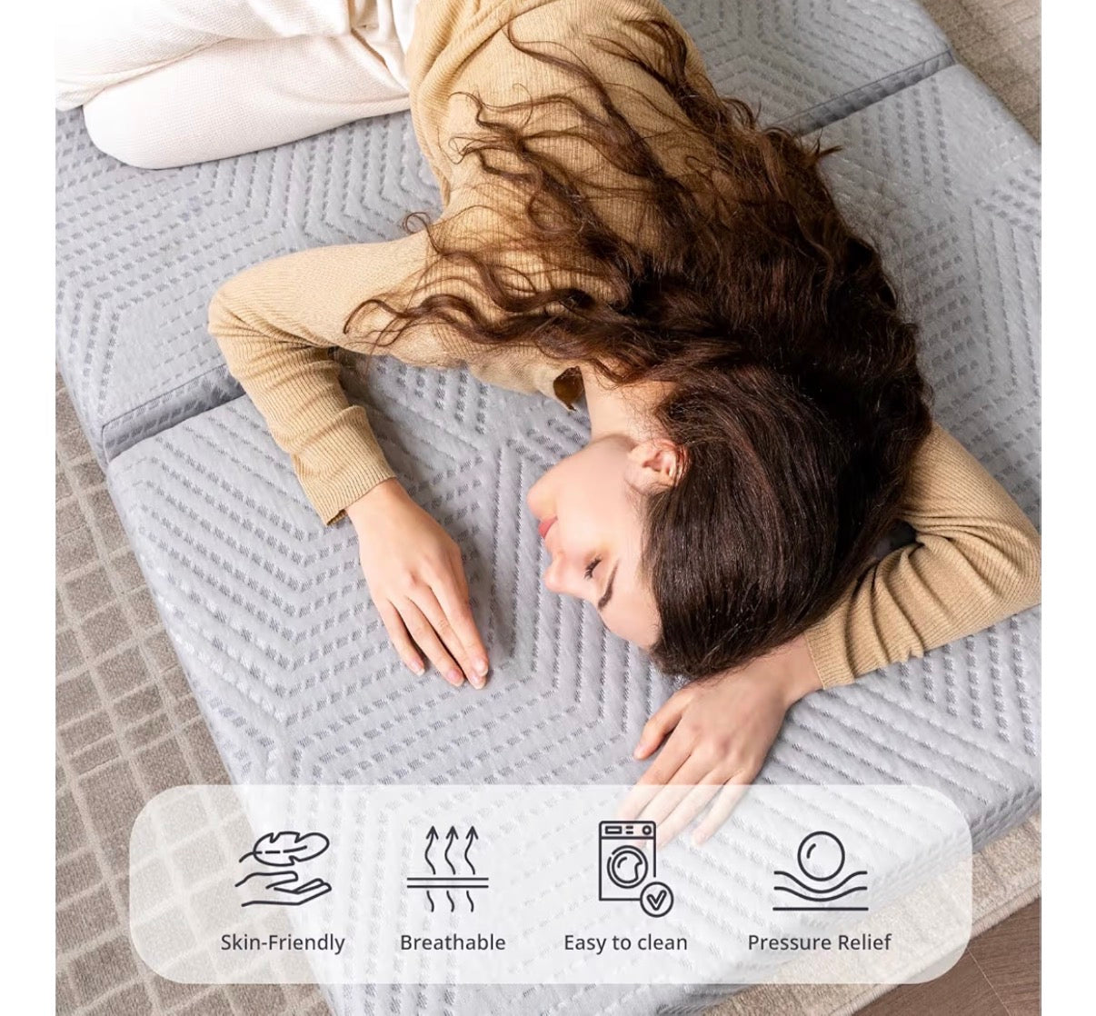 Mattress - Twin Folding Mattress Topper, 4 Inch Twin XL Tri Folding Memory Foam Mattress Topper for Camping Guest Bed, Washable Cover & Non-Slip Bottom