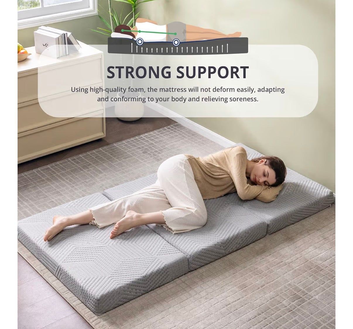 Mattress - Twin Folding Mattress Topper, 4 Inch Twin XL Tri Folding Memory Foam Mattress Topper for Camping Guest Bed, Washable Cover & Non-Slip Bottom