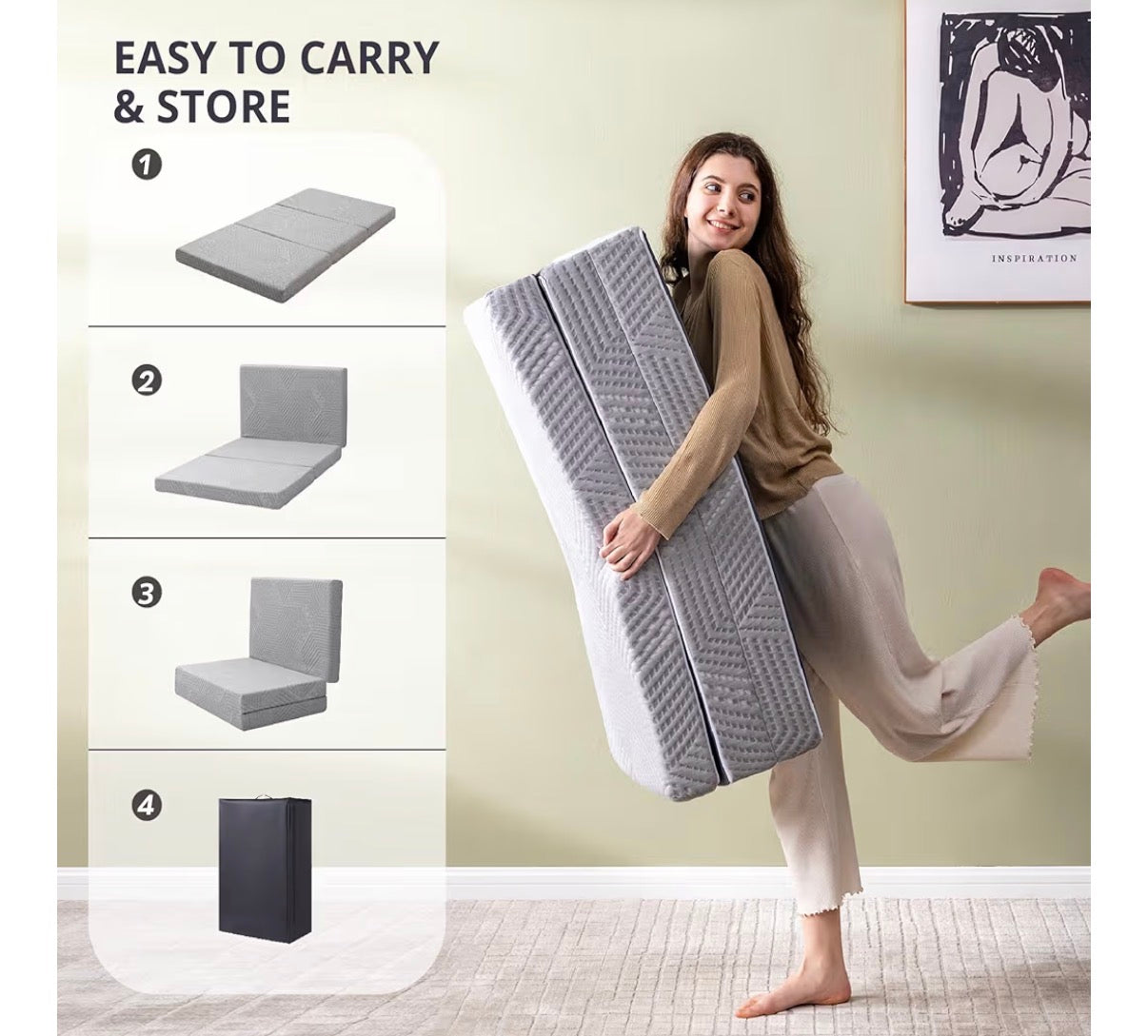 Mattress - Twin Folding Mattress Topper, 4 Inch Twin XL Tri Folding Memory Foam Mattress Topper for Camping Guest Bed, Washable Cover & Non-Slip Bottom
