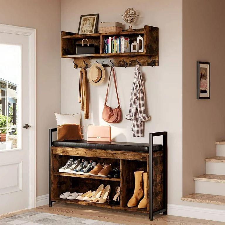 Hall Tree - Marshallville Rustic with Shoe Storage and Coat Hooks - WF9.25.25