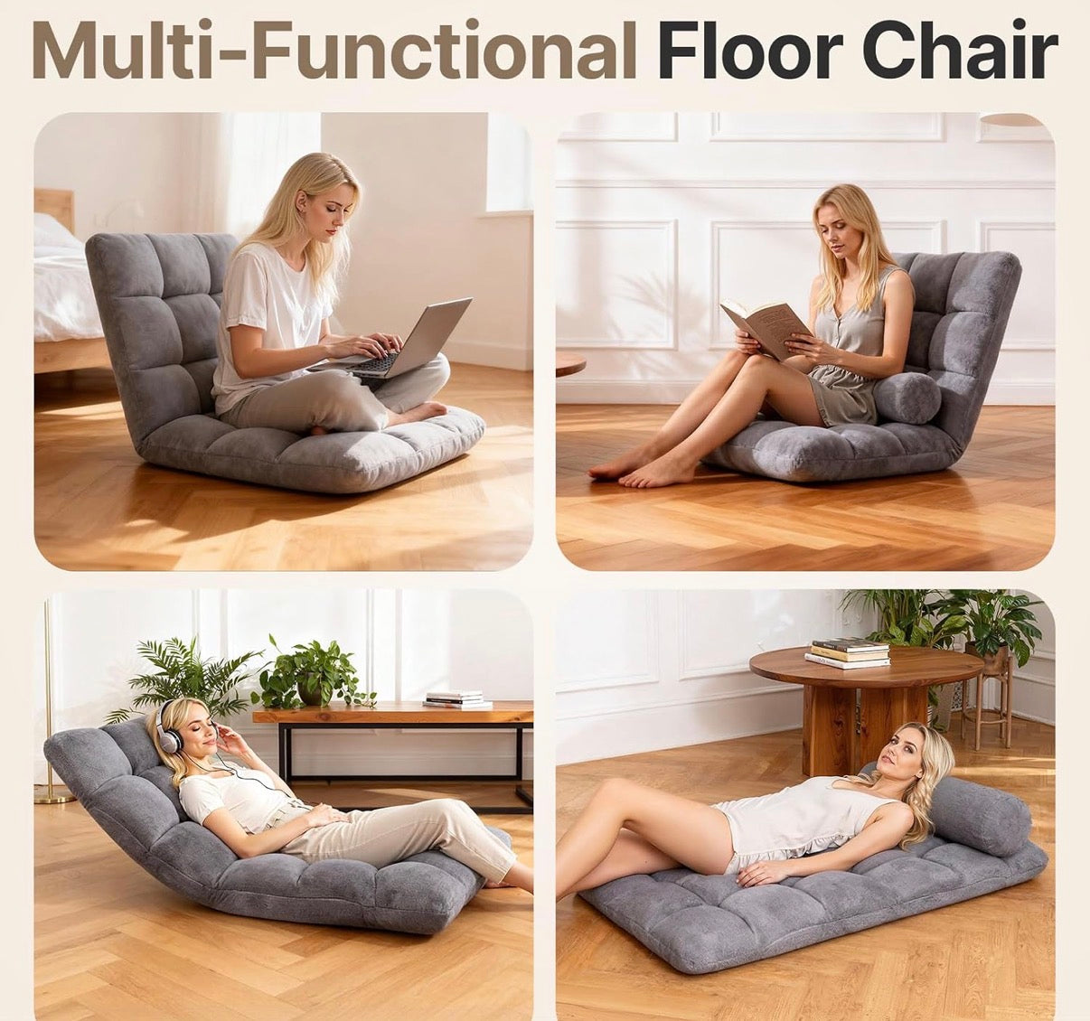 Floor Chair - Folding Floor Chair with Back Support, 6-Poistion Adjustable Floor Gaming Chair for Adults (see all photos!)