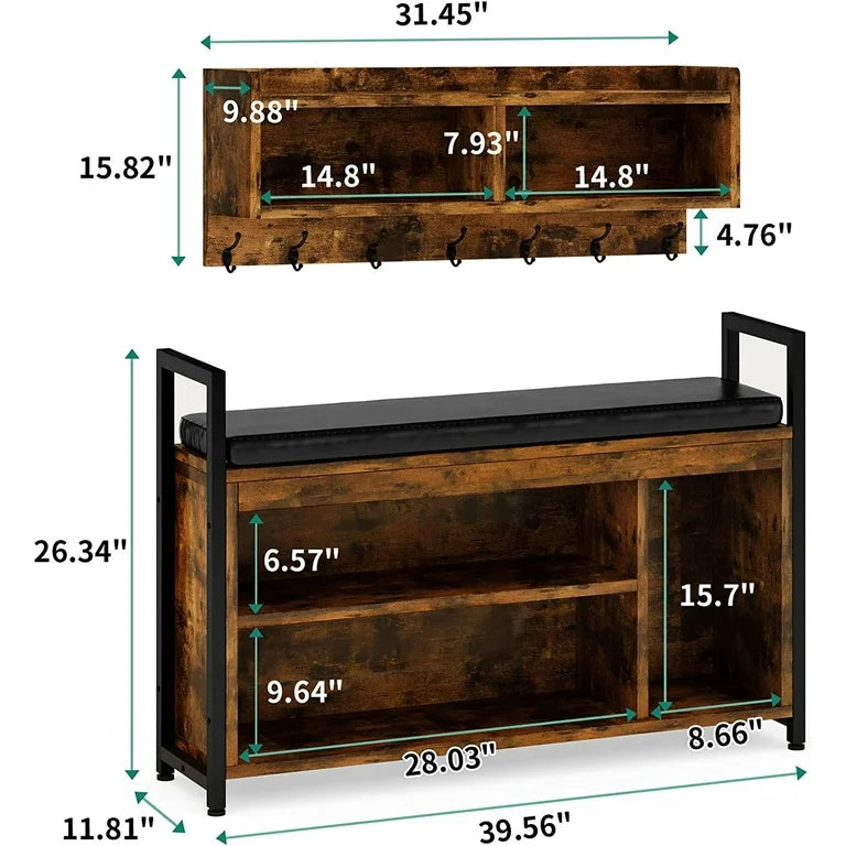 Hall Tree - Marshallville Rustic with Shoe Storage and Coat Hooks - WF9.25.25