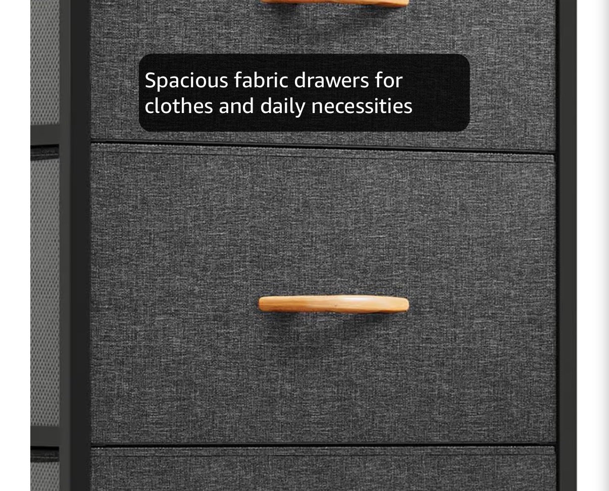 Fabric Dresser - 4 Drawers Dresser, Small Dresser for Bedroom, Fabric Storage Tower, Chest of Drawers, Organizer Unit for Closets, Living Room, Sturdy Steel Frame, Wooden Top, Easy Pull Handle