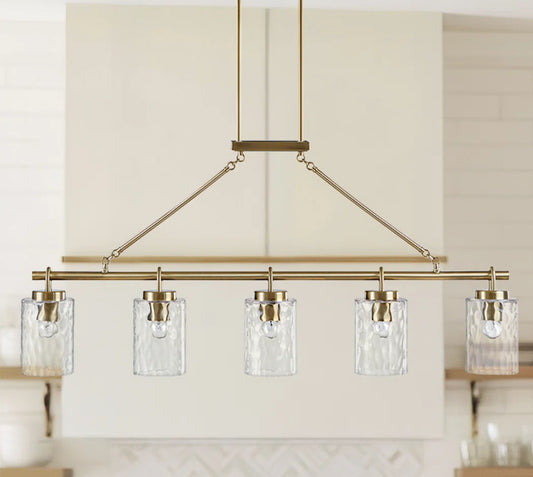 Chandelier - 5 light Linear Chandelier with Textured Glass Shades