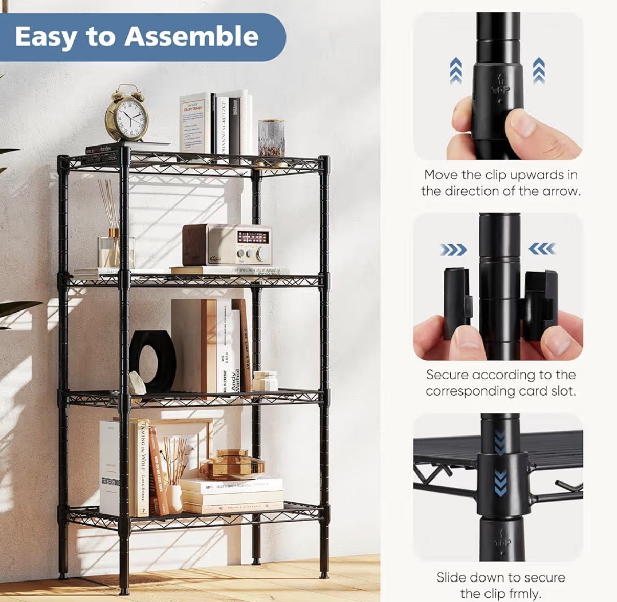 Organization - 4-Tier Metal Wire Storage Shelves, Adjustable Standing Storage Rack Shelf, Heavy Duty Steel Shelving Unit Organizers for Kitchen Bathroom Pantry Garage, 23.3" Wx13.4 Dx47 H, Black