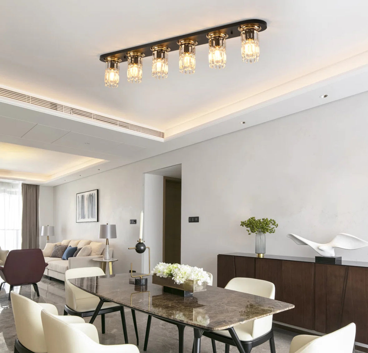 Chandelier Linear - 6 - Light 47.24" Crystal Dimmable - WF9.25.25