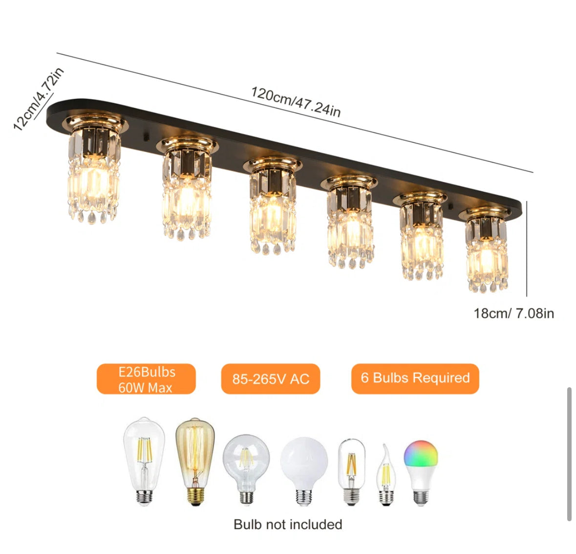 Chandelier Linear - 6 - Light 47.24" Crystal Dimmable - WF9.25.25