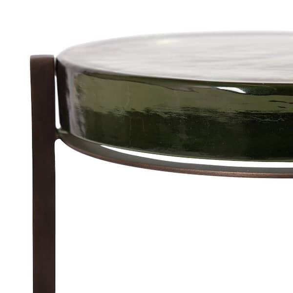 Side Table - Aguilar 9 in. Green Round Metal End Table