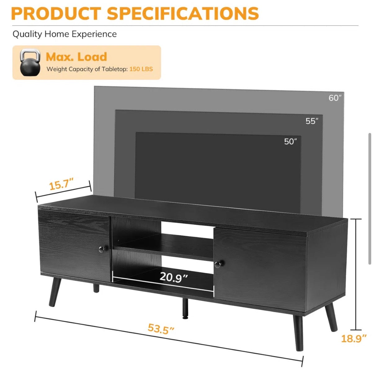 Media Stand - Modern TV Stand for TV 55 to 60” (some damage see all photos)