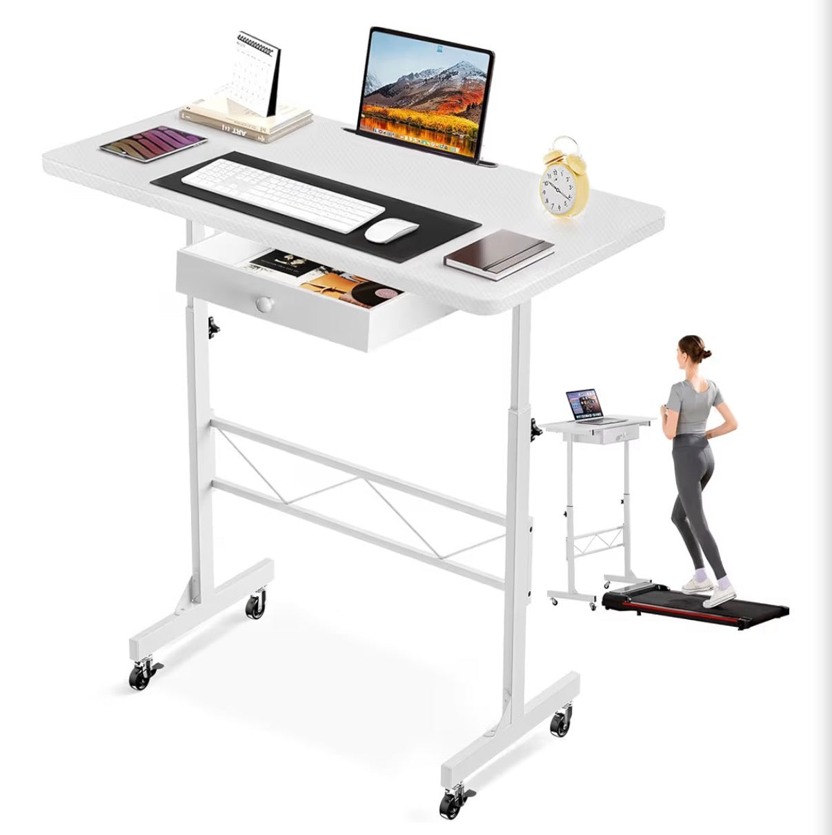 Desk - Small Standing Desk Adjustable Height Small Computer Desk Mobile Portable Rolling Laptop Table with Wheels 32" Computer Workstation Sit Stand Desks Portable Standing Table Treadmill desks