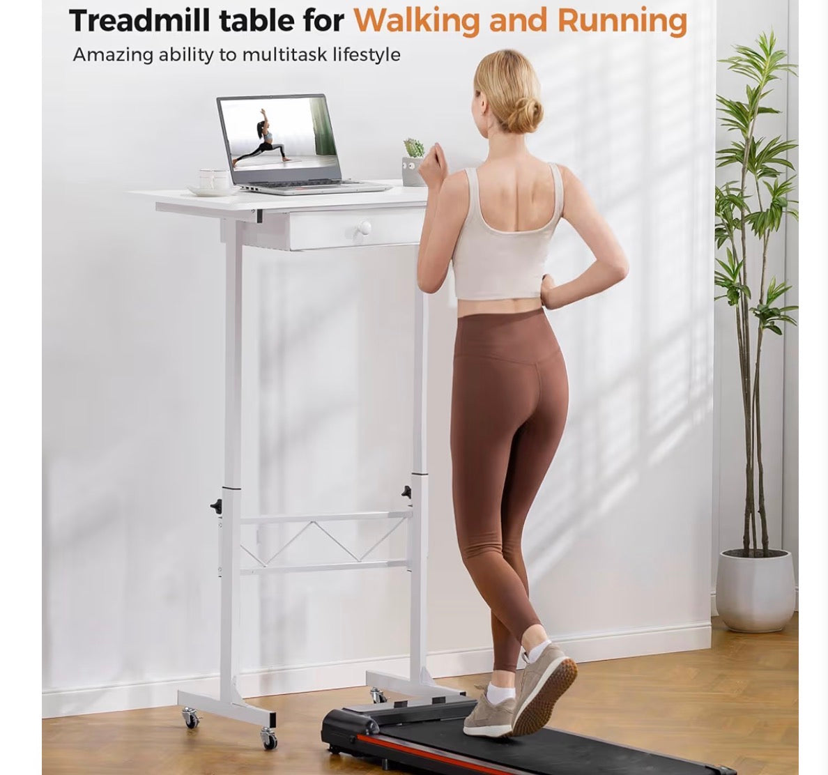 Desk - Small Standing Desk Adjustable Height Small Computer Desk Mobile Portable Rolling Laptop Table with Wheels 32" Computer Workstation Sit Stand Desks Portable Standing Table Treadmill desks