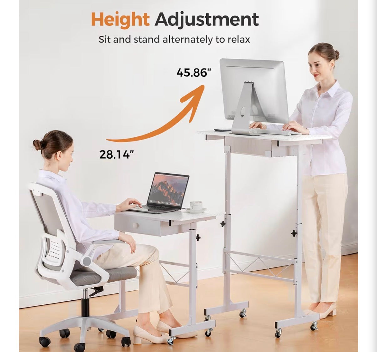 Desk - Small Standing Desk Adjustable Height Small Computer Desk Mobile Portable Rolling Laptop Table with Wheels 32" Computer Workstation Sit Stand Desks Portable Standing Table Treadmill desks