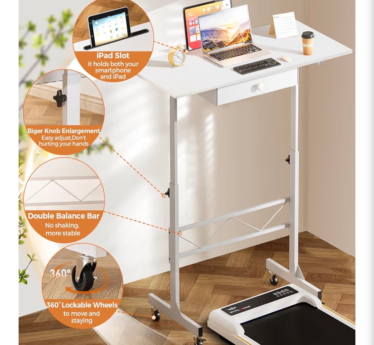 Desk - Small Standing Desk Adjustable Height Small Computer Desk Mobile Portable Rolling Laptop Table with Wheels 32" Computer Workstation Sit Stand Desks Portable Standing Table Treadmill desks