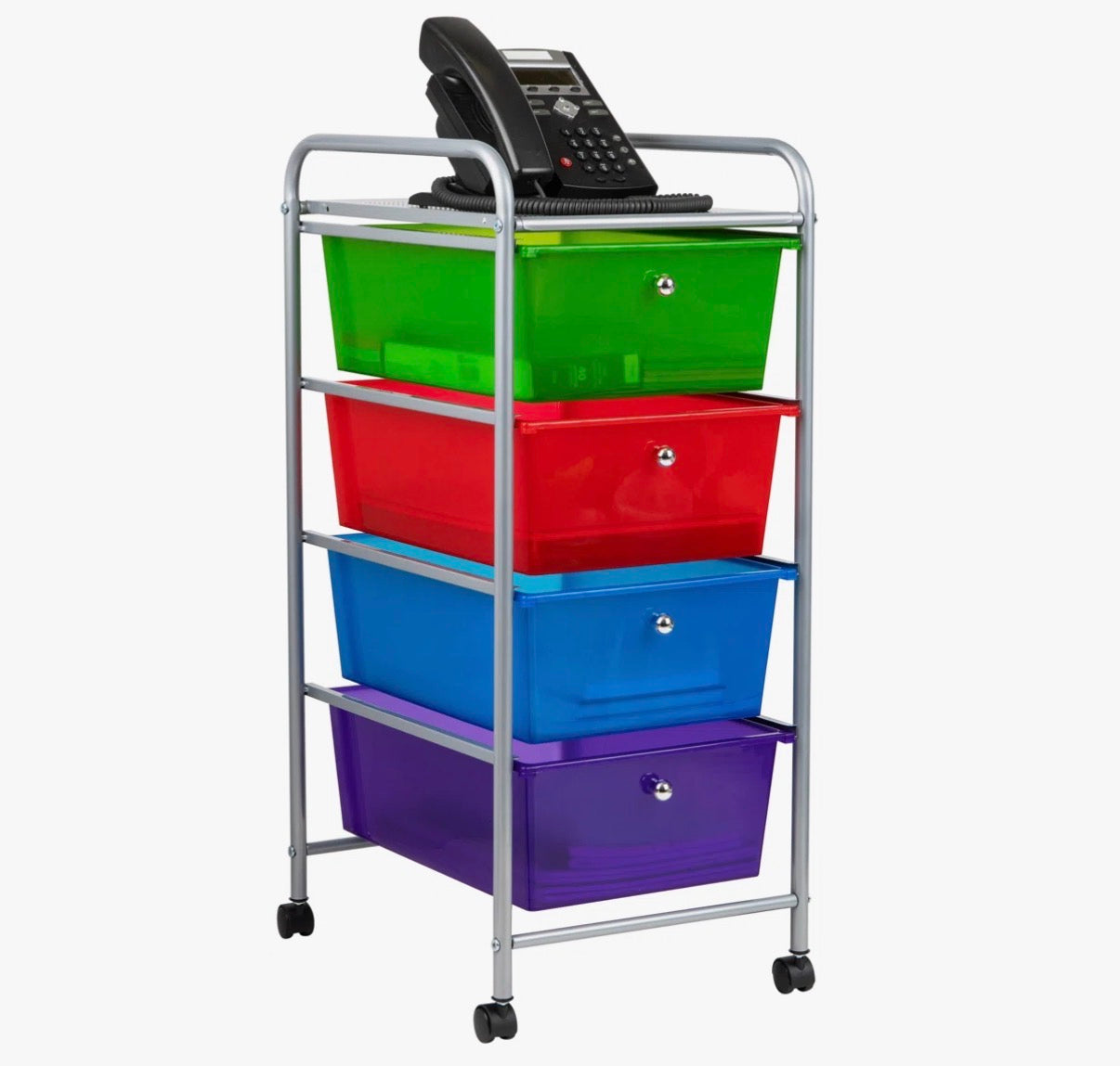Organization - Mind Reader Rolling Cart with Drawers, 12.75"L x 15.25"W x 30"H (some damage see all photos)