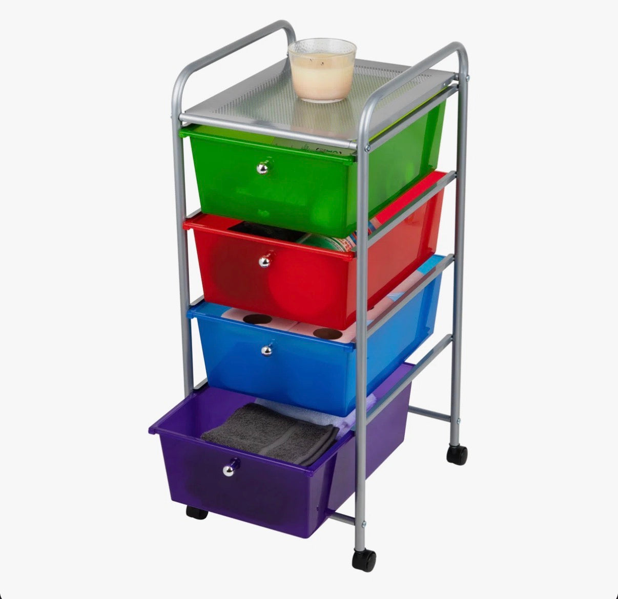 Organization - Mind Reader Rolling Cart with Drawers, 12.75"L x 15.25"W x 30"H (some damage see all photos)