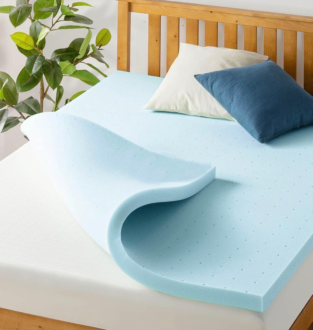 Ventilated Gel Memory Foam Mattress Topper — King?? Size 73” x 77” x 2” Blue Cooling Foam