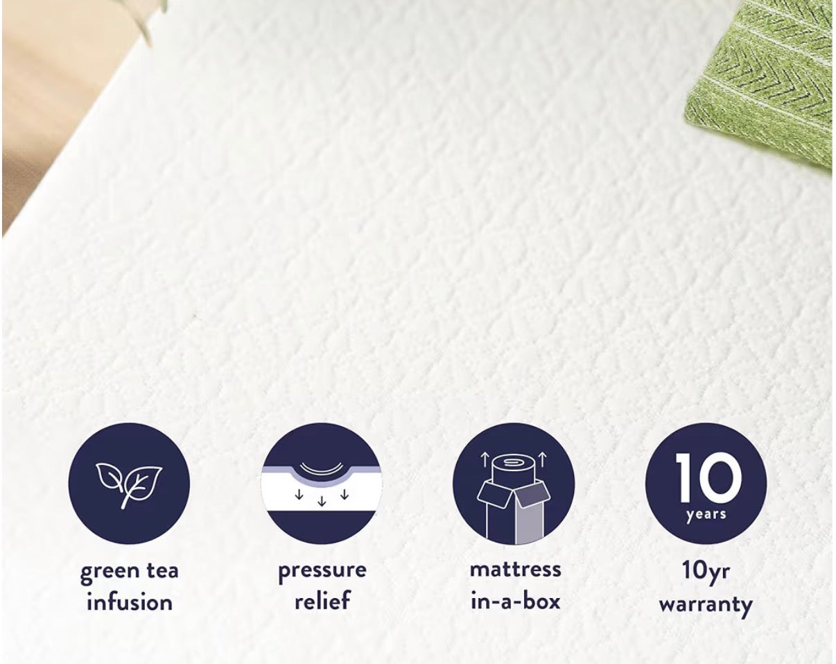 Mattress - Twin Size Best Price Mattress 6 inch Twin Mattress Bed-In-A-Box, Green Tea Memory Foam, White