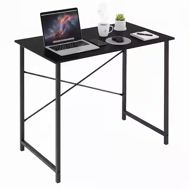 Desk - 31 in. Rectangular Black Computer Desk Home Office Writing Desk with X-Shaped Metal Frame