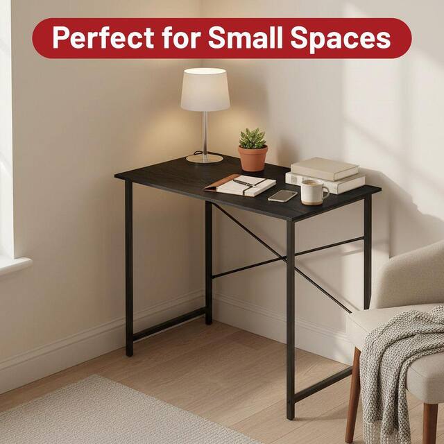 Desk - 31 in. Rectangular Black Computer Desk Home Office Writing Desk with X-Shaped Metal Frame