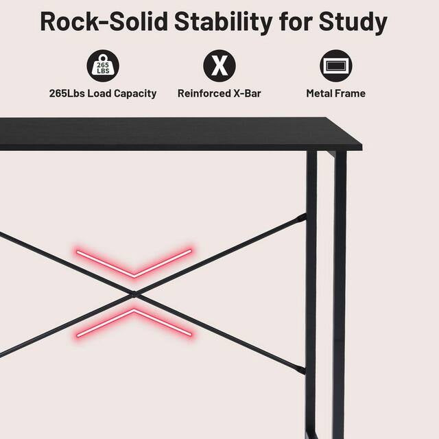 Desk - 31 in. Rectangular Black Computer Desk Home Office Writing Desk with X-Shaped Metal Frame