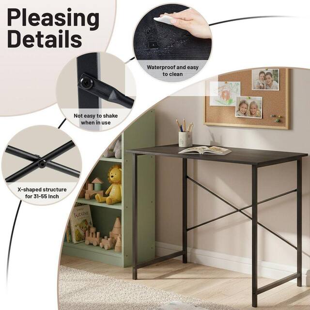 Desk - 31 in. Rectangular Black Computer Desk Home Office Writing Desk with X-Shaped Metal Frame