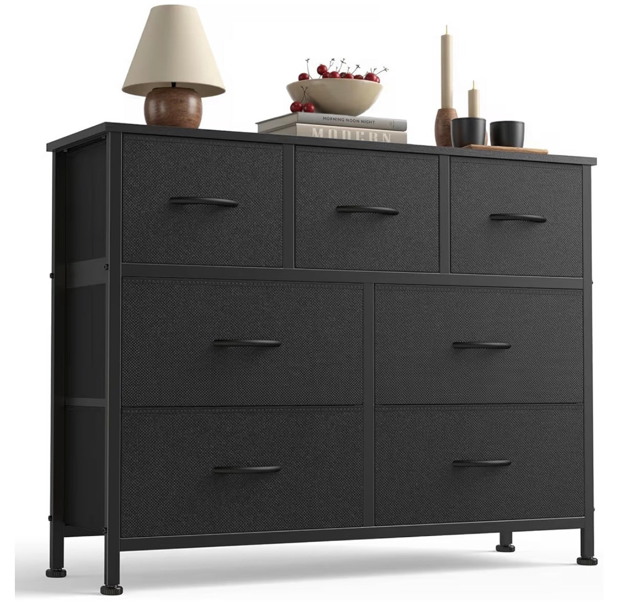 Fabric Dresser - 7 Drawer Storage Tower Black