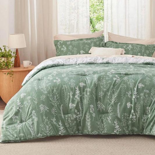 Bedding - Queen Size Bedsure Botanical Flowers Reversible 3 Piece Set - WF9.25.25