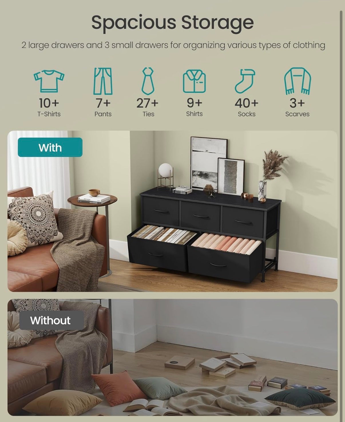 Fabric Dresser - 5 Drawer Songmics Black Dresser