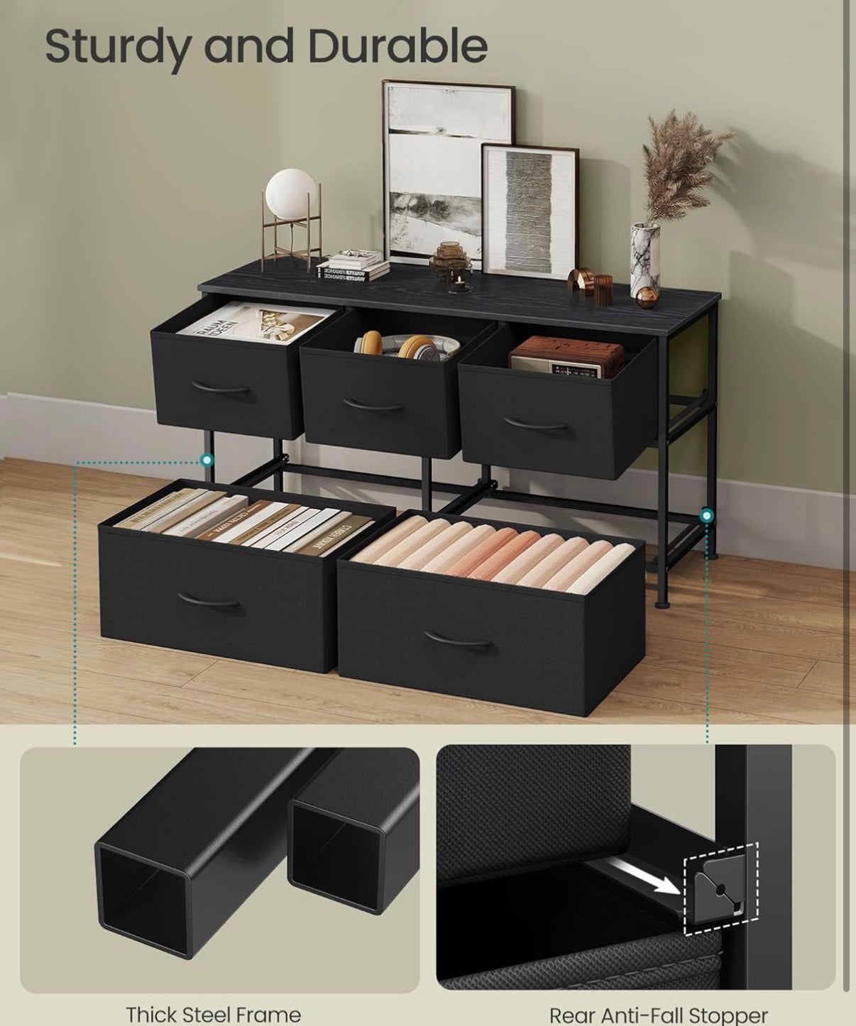Fabric Dresser - 5 Drawer Songmics Black Dresser