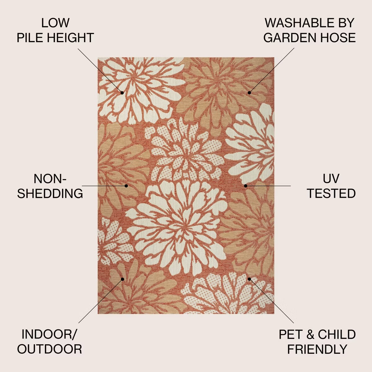Rug - 4’x6’ Zinnia Modern Floral Textured Weave Orange/Cream Indoor/Outdoor Area Rug