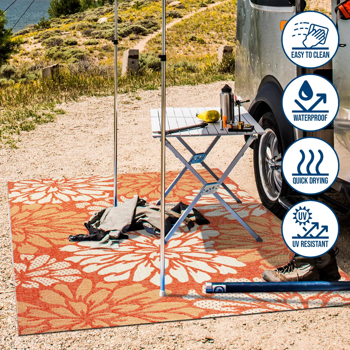 Rug - 4’x6’ Zinnia Modern Floral Textured Weave Orange/Cream Indoor/Outdoor Area Rug