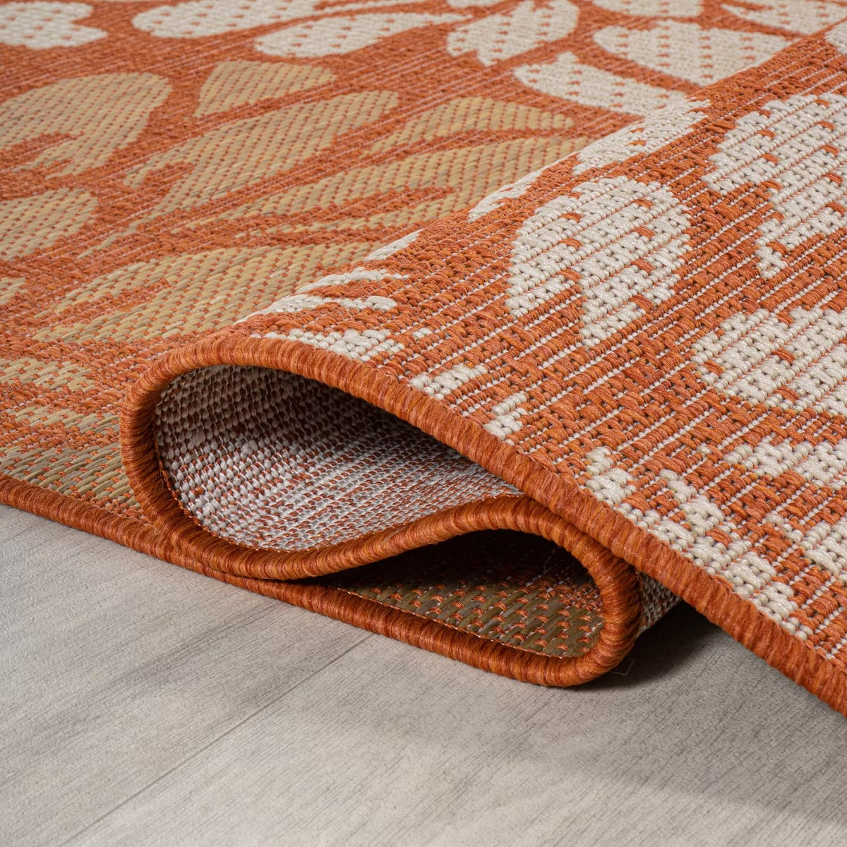 Rug - 4’x6’ Zinnia Modern Floral Textured Weave Orange/Cream Indoor/Outdoor Area Rug
