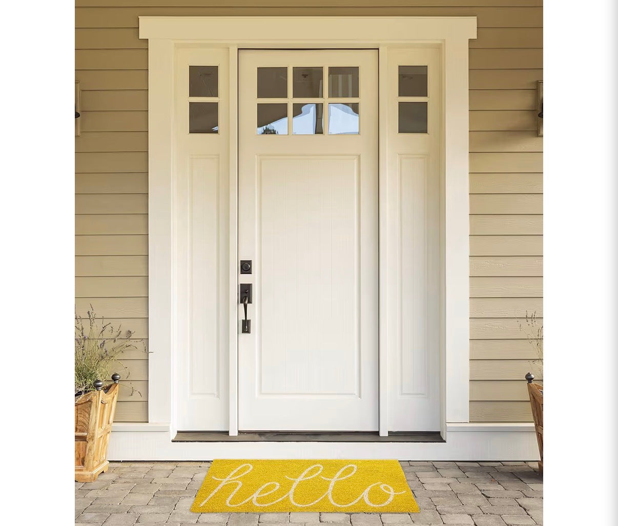 Rug - Hello Coir Fiber Doormat Non-Slip Durable Outdoor/Indoor, Pet Friendly, 17.5x29.5, Yellow