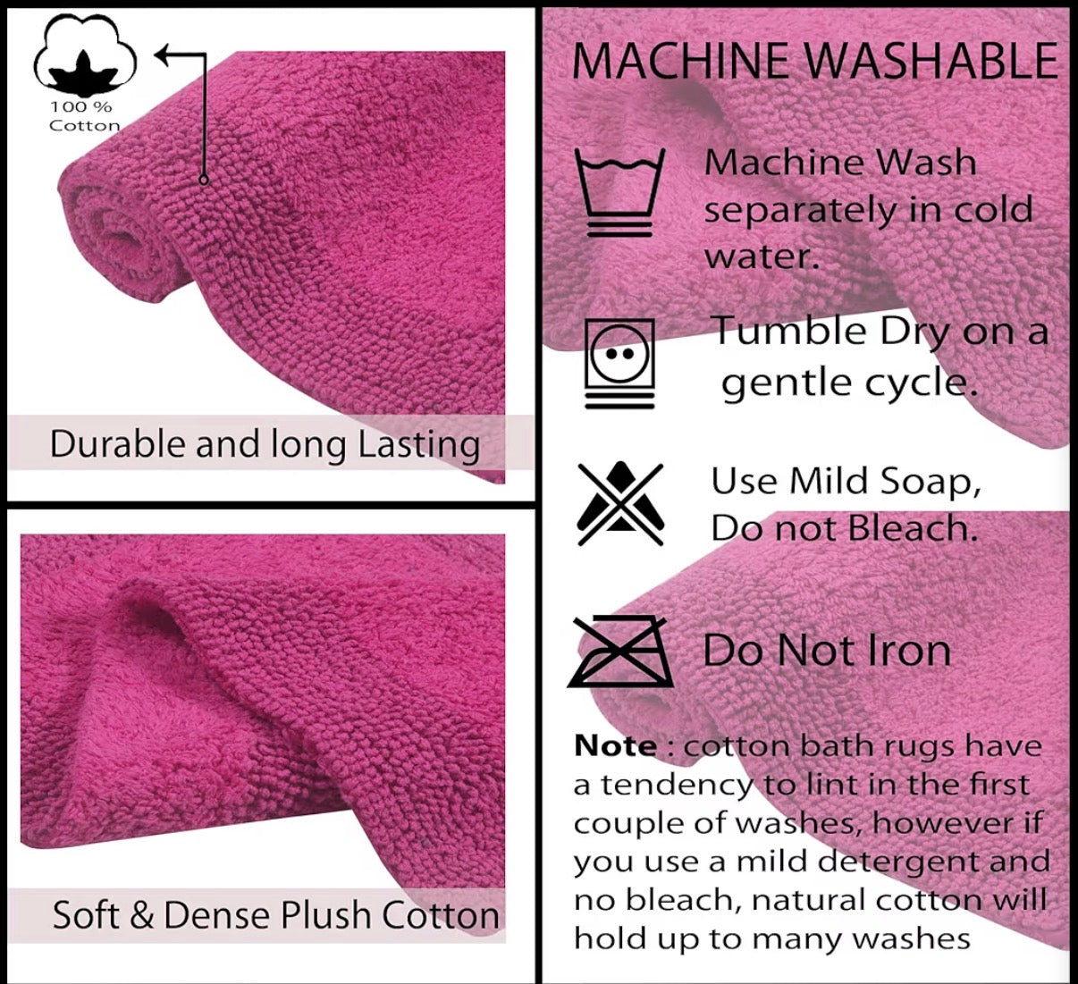 Rug - Home Weavers Luxury Collection 100% Cotton Reversible Bathroom Rug, Washable Rug, Soft Cotton Extra Soft and Absorbent Bath Rug