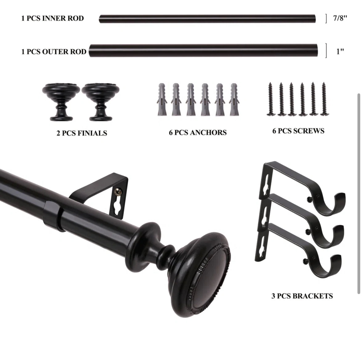 Curtain Rod - 48" - 86" Hadel Adjustable Overall Width x 1 Diameter - WF9.25.25