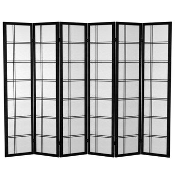 Room Divider - 6 -Panel Black Fabric Folding Shoji Style Room Divider