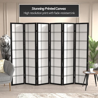 Room Divider - 6 -Panel Black Fabric Folding Shoji Style Room Divider