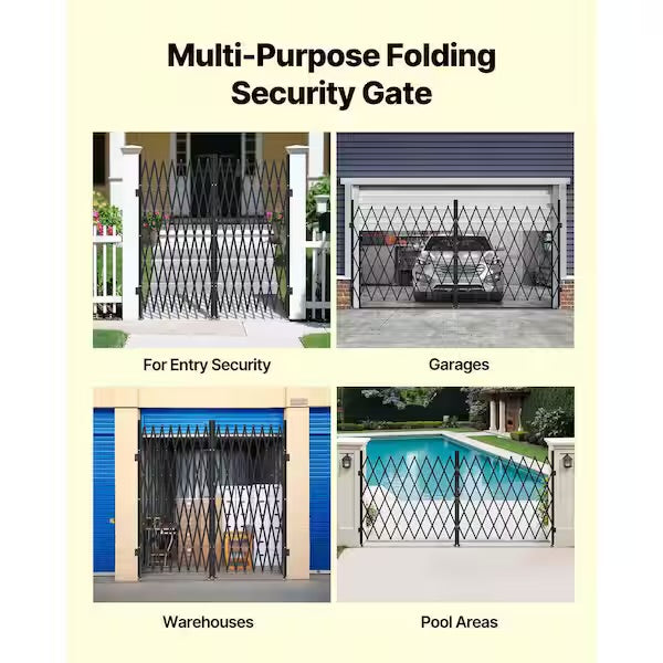 Gate - Double Folding Security Gate Lockable Scissor Gate with 360° Swivel Casters Retractable