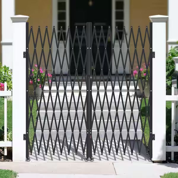 Gate - Double Folding Security Gate Lockable Scissor Gate with 360° Swivel Casters Retractable