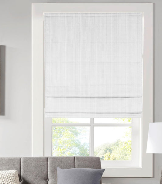 Blind - 23" W x 64" L Roman Shade Galen White Basketweave Cordless Room Darkening - WF9.25.25