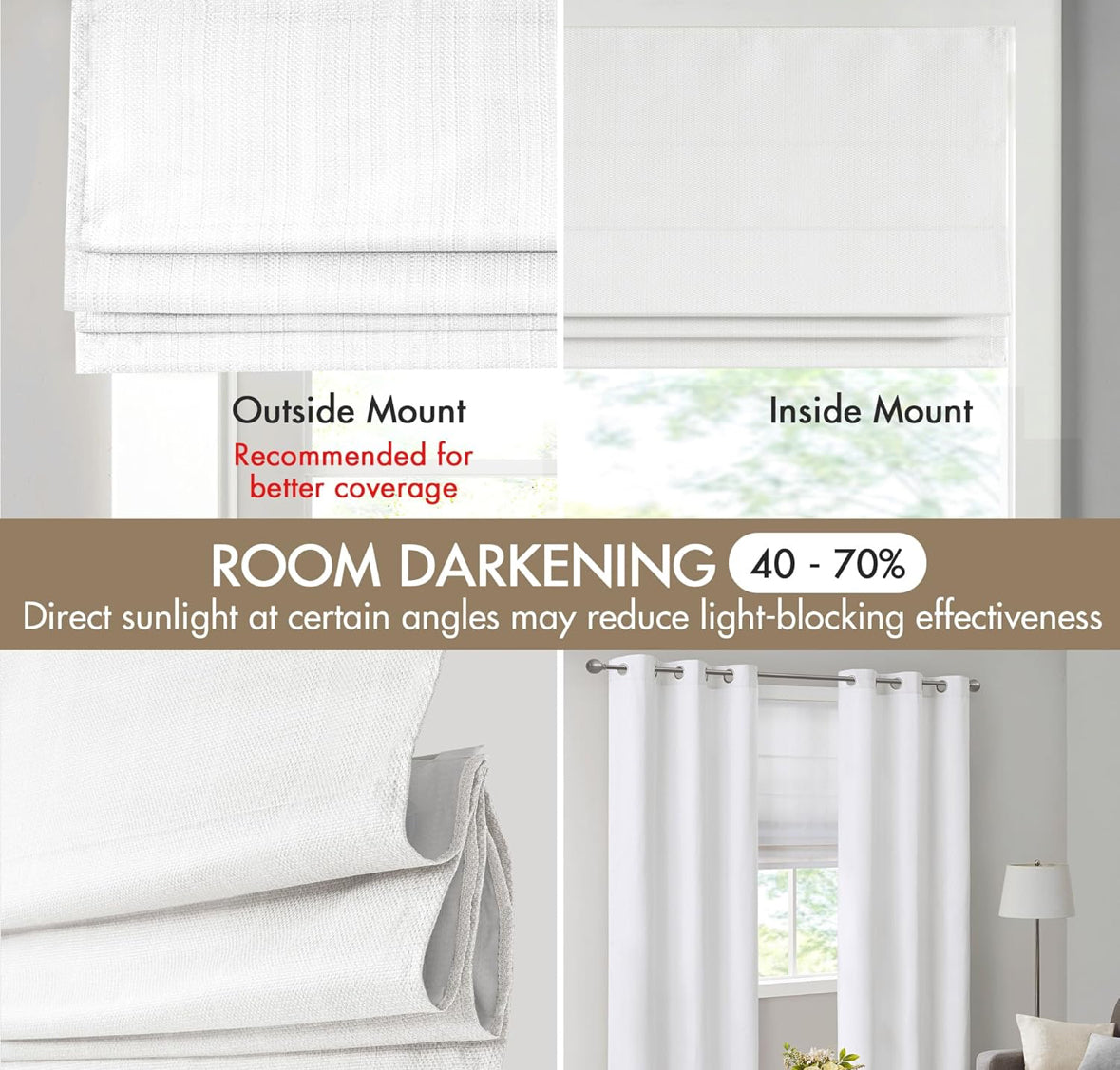 Blind - 23" W x 64" L Roman Shade Galen White Basketweave Cordless Room Darkening - WF9.25.25