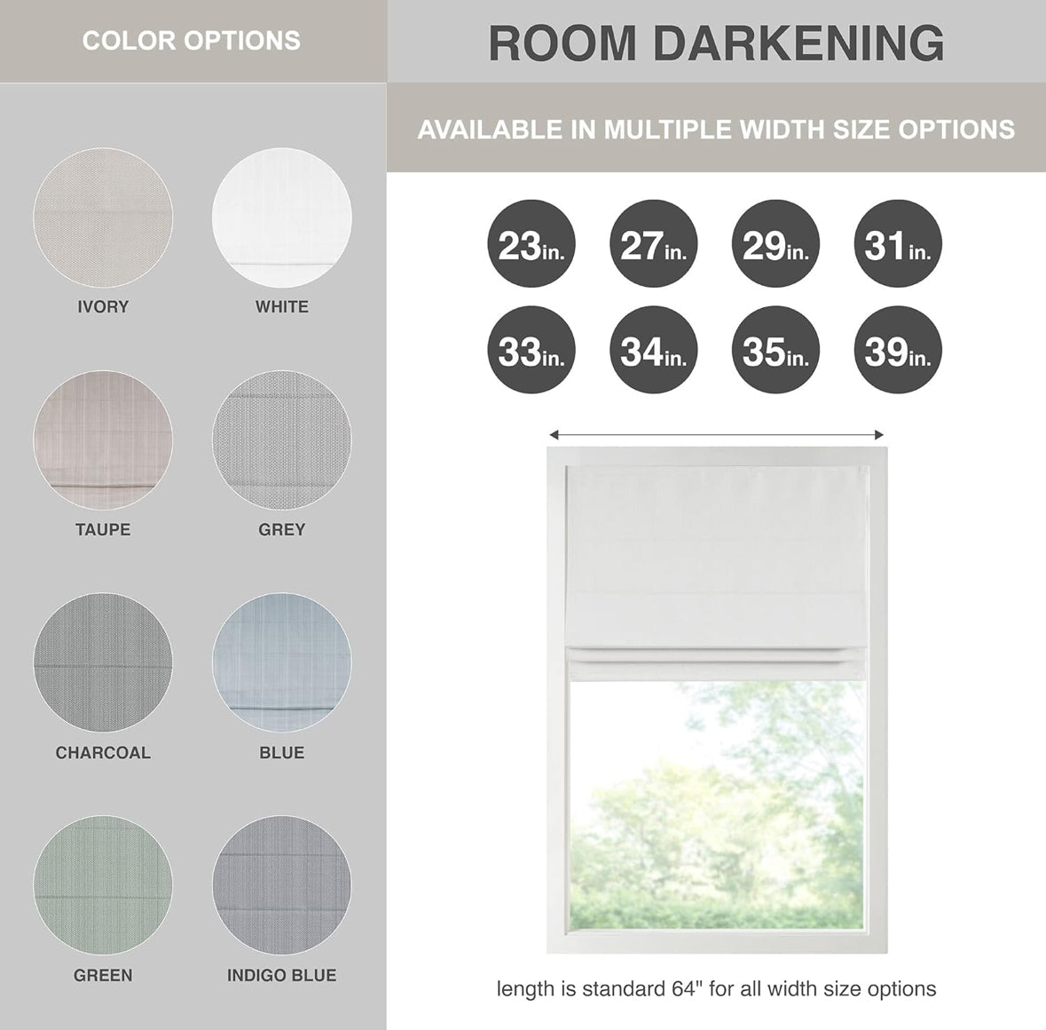 Blind - 23" W x 64" L Roman Shade Galen White Basketweave Cordless Room Darkening - WF9.25.25