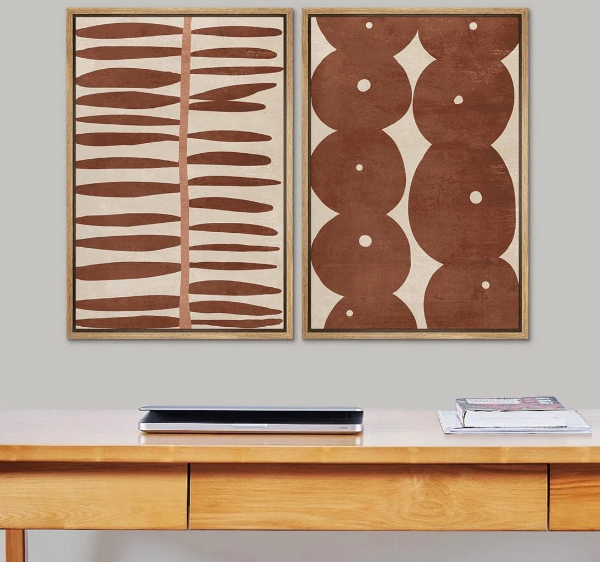 Framed Canvas - 2 Piece Set Linear Geometry Pastel Retro Abstract Shapes (some slight damage see all photos)