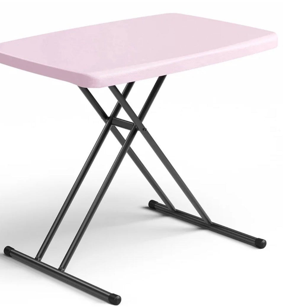 Folding Table - Small Camping Folding Table, 22/25/28 inch Height Adjustment Tv Tray, Practical Portable Plastic Table, Indoor/Outdoor, Pink