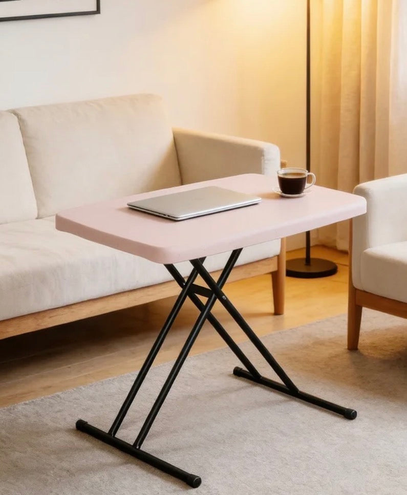 Folding Table - Small Camping Folding Table, 22/25/28 inch Height Adjustment Tv Tray, Practical Portable Plastic Table, Indoor/Outdoor, Pink