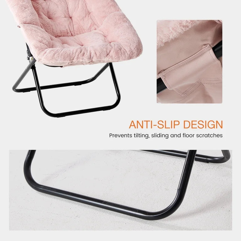 Chair - Folding Saucer Chair, Square X-Large Faux Fur Comfy for Lounge, Bedroom, Adults, Pink
